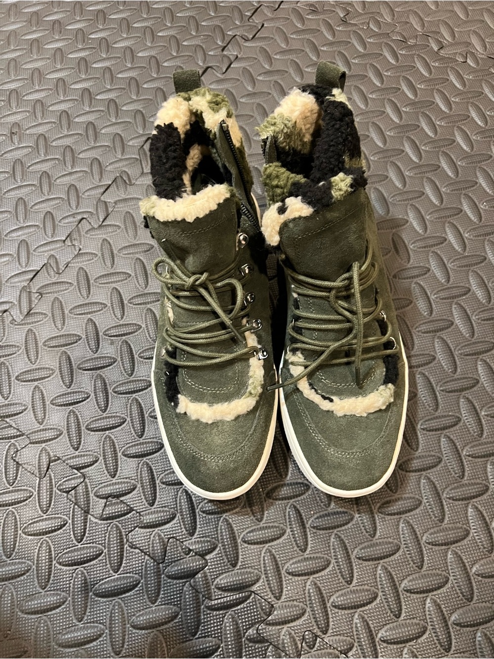 Steve Madden Olive Green Suede Sherpa-Lined Ankle Boots